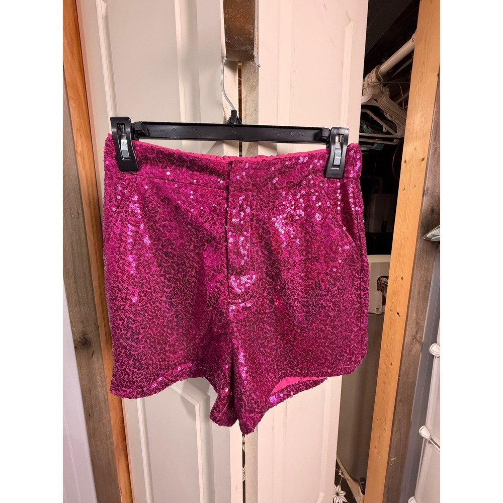Blueb Collection Magenta Pink Sequin L Shorts Party Festival Shimmer Womens